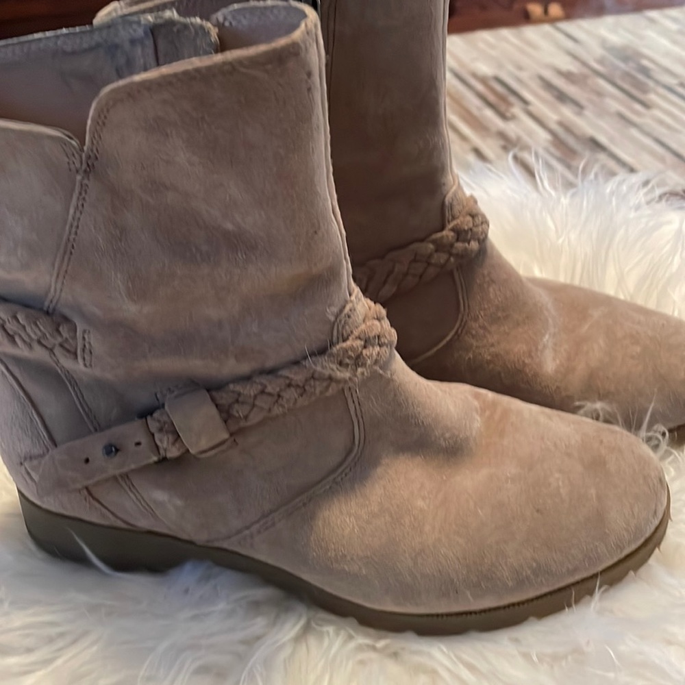Teva Tan Suede Ankle Boots with Braided Strap